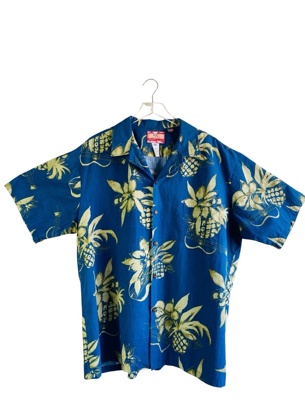 RJC Blue Pineapple And Ukulele Hawaiian Button Up Shirt Size 3X